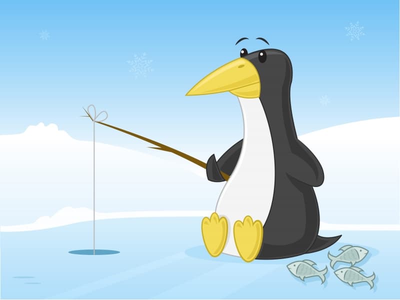 En fiskande pingvin