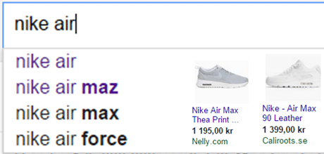 Shopping annonser i Google Suggest