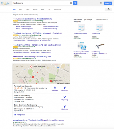 googles sökresultat