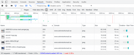 Fliken Network i Chrome DevTools