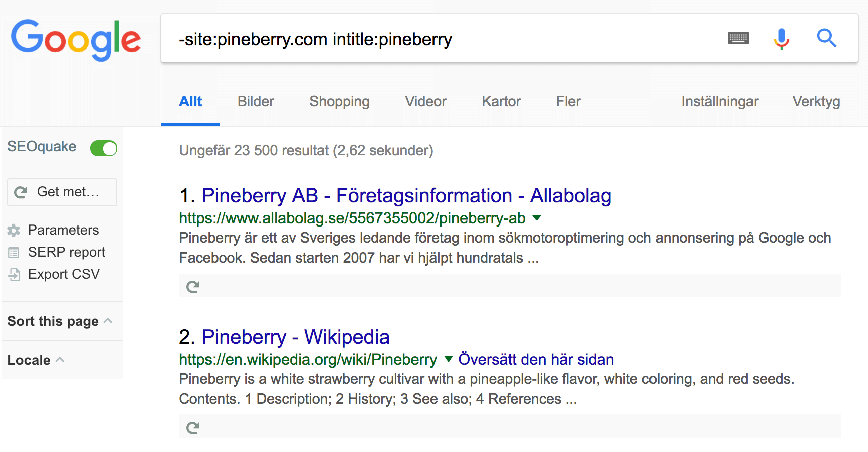 Google sökresultat