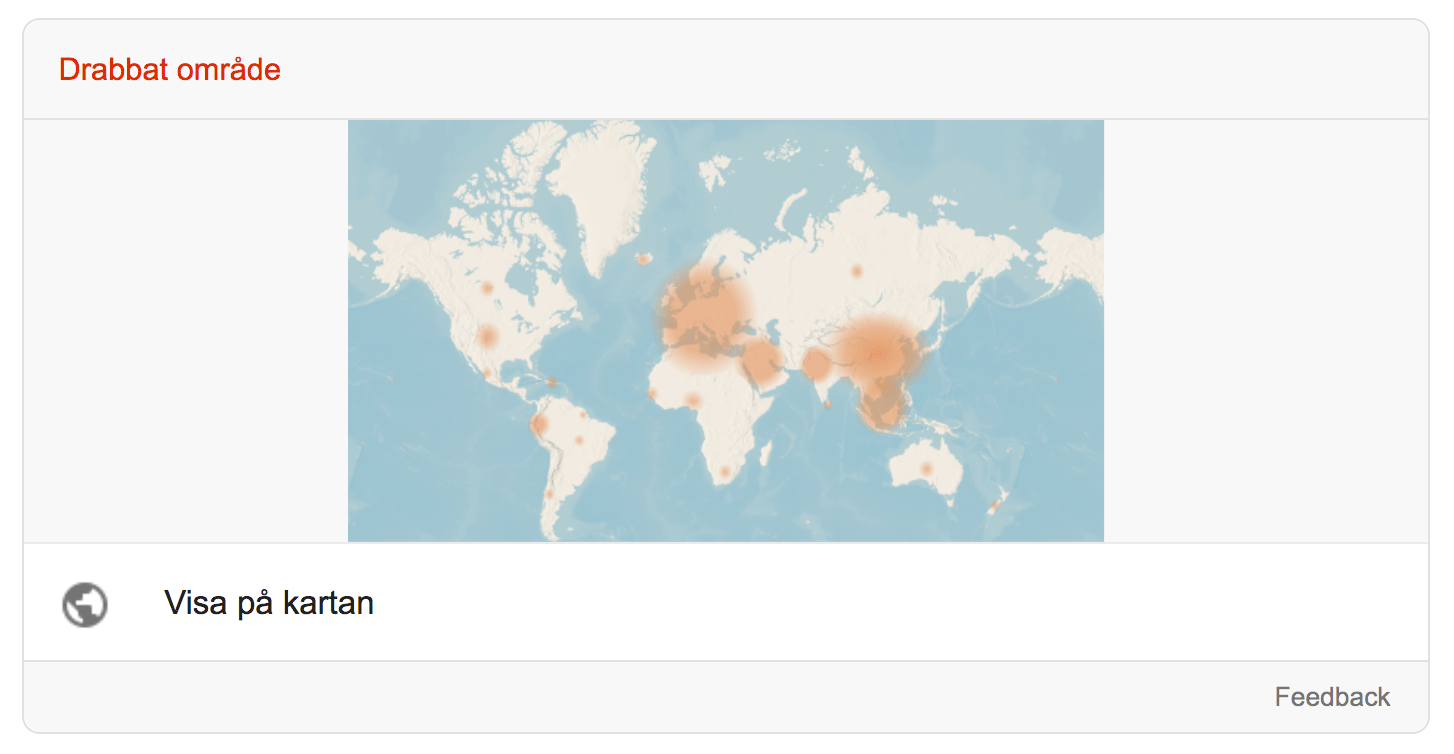 Karta från Google över coronavirusets utbredning