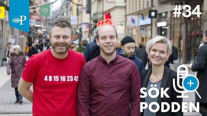 Michael Wahlgren, Pontus Karlsson och Maria Fernholm i avsnitt 34 av Sökpodden